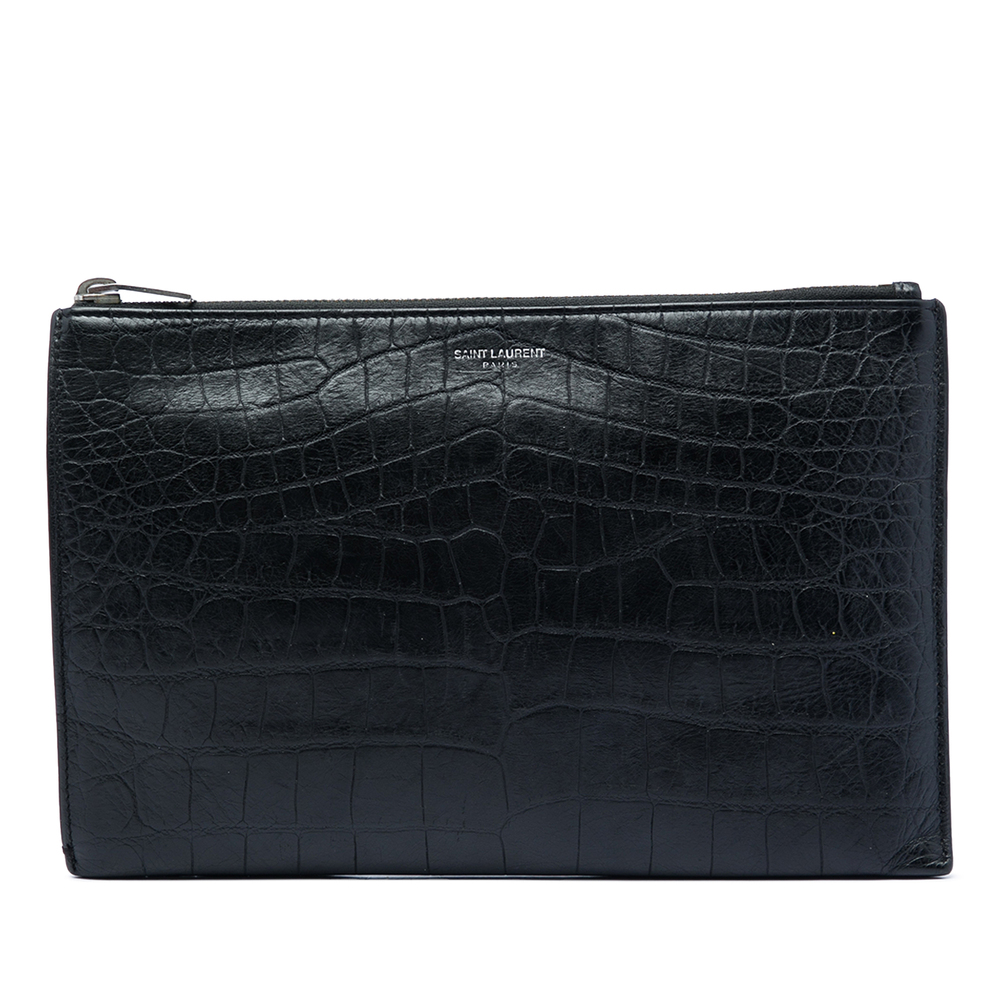 Pre-Loved Saint Laurent Croc Embossed Leather Clutch